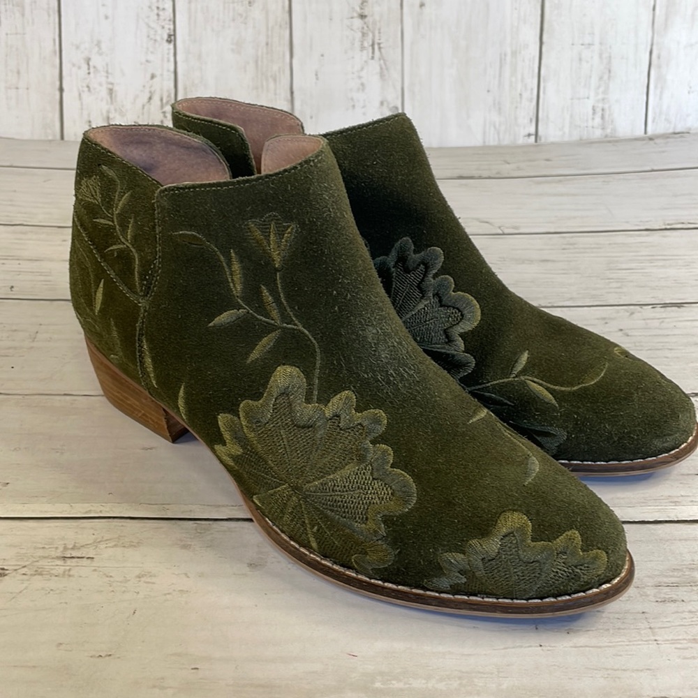 Seychelles Embroidered Olive Green Lantern Booties